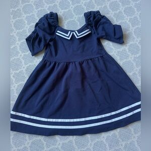 Navy Blue Kids Dress with White Trim